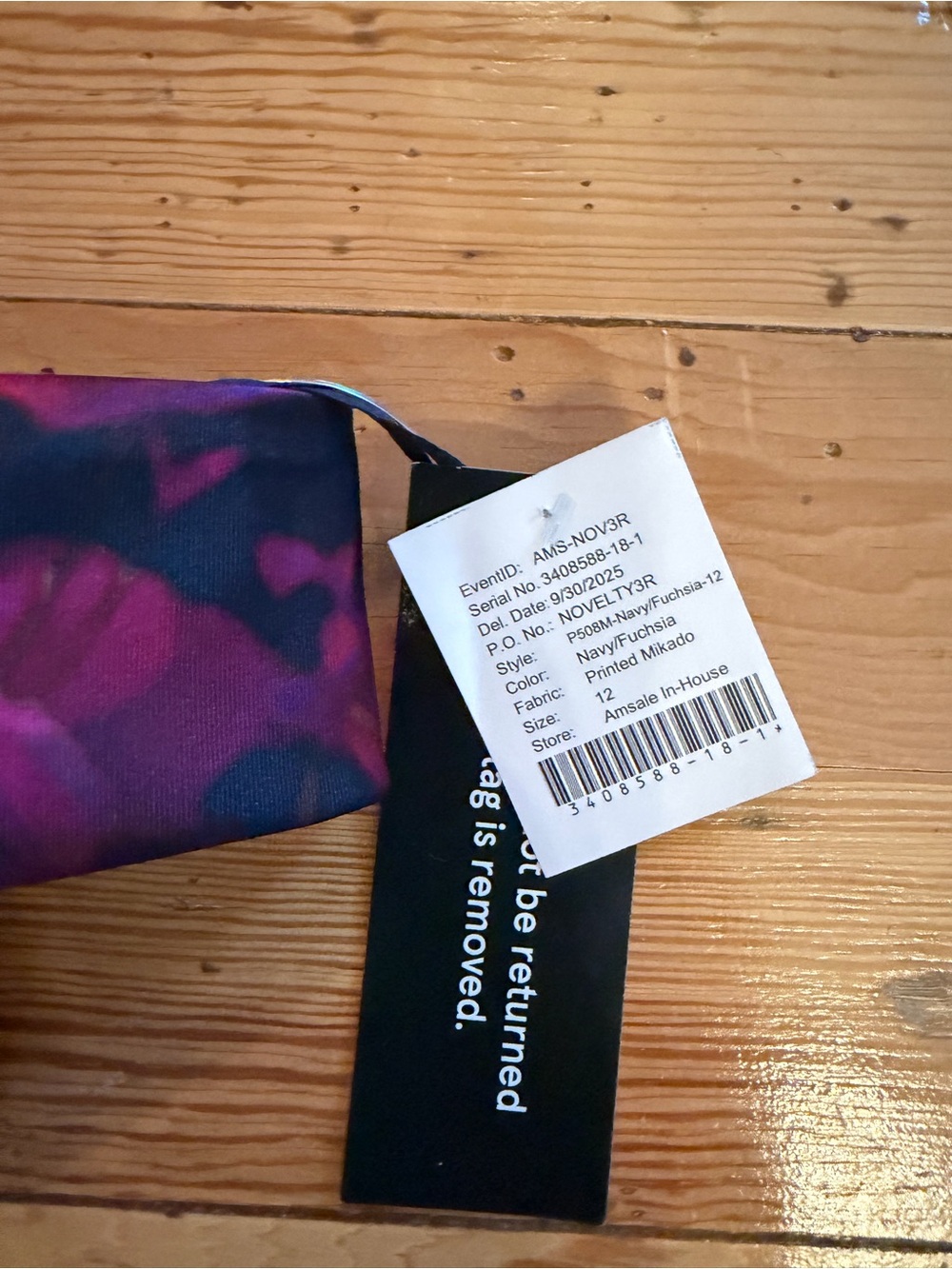 Amsale Printed Mikado Off-The-Shoulder Mermaid Gown New 12 Navy Fuschia Dress - Picture 4 of 5